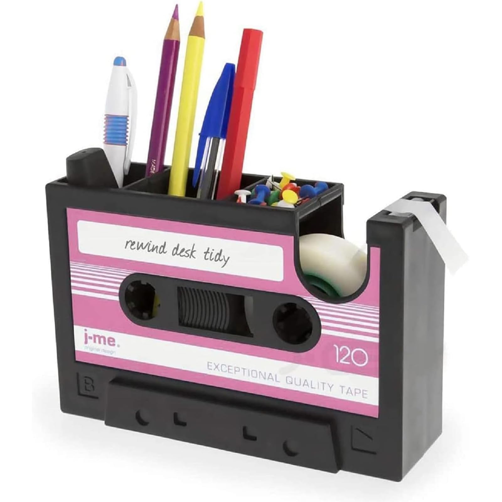 Monivi Creative Tape Dispenser Pen Holder - Retro Cassette Desktop Organizer, Multifunctional Tape Dispenser Pencil Stationery Storage Container (Pink)