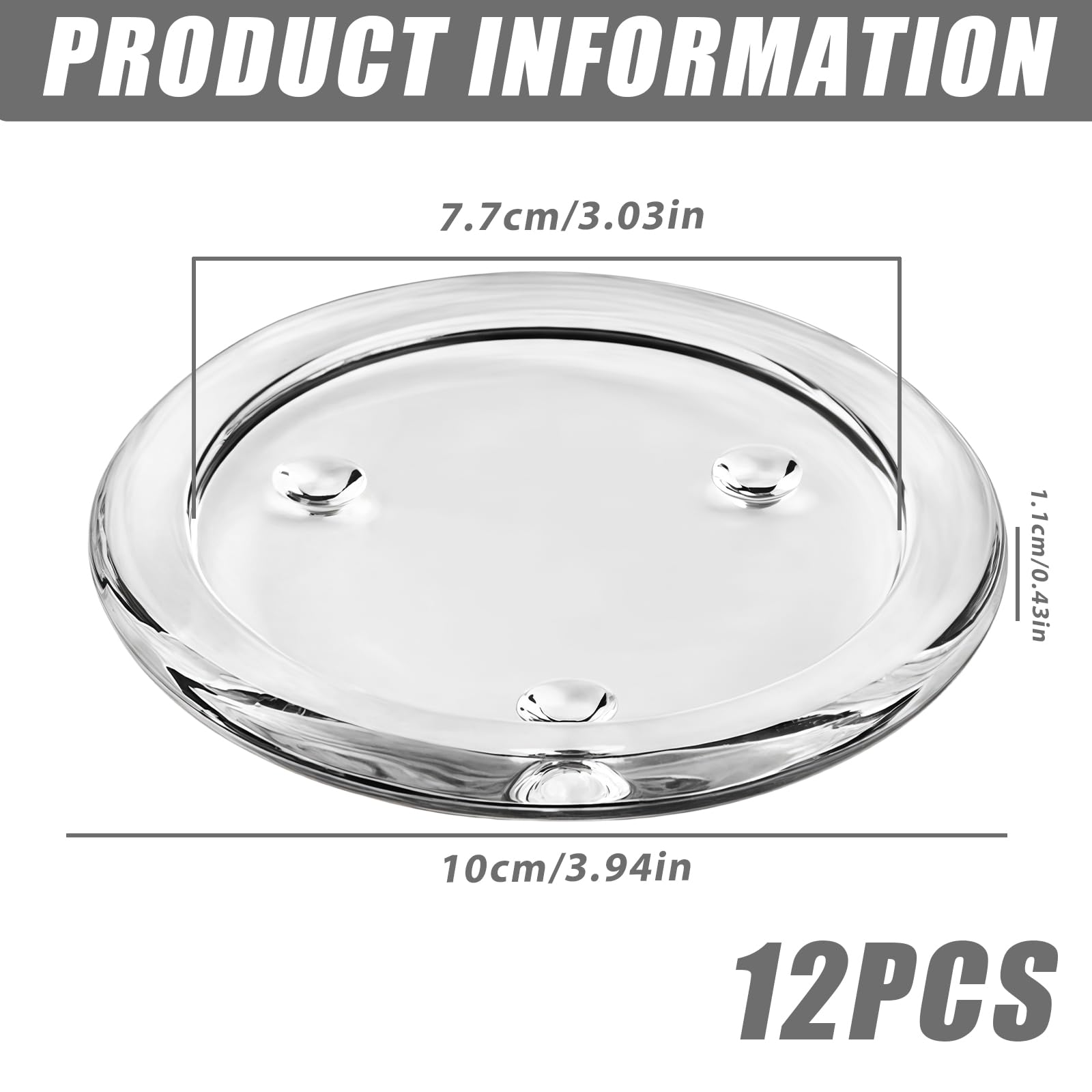 12 sottobicchieri trasparenti in vetro, rotondi, portacandele in vetro, per matrimonio, Natale, 10 cm, diametro interno 7,7 cm