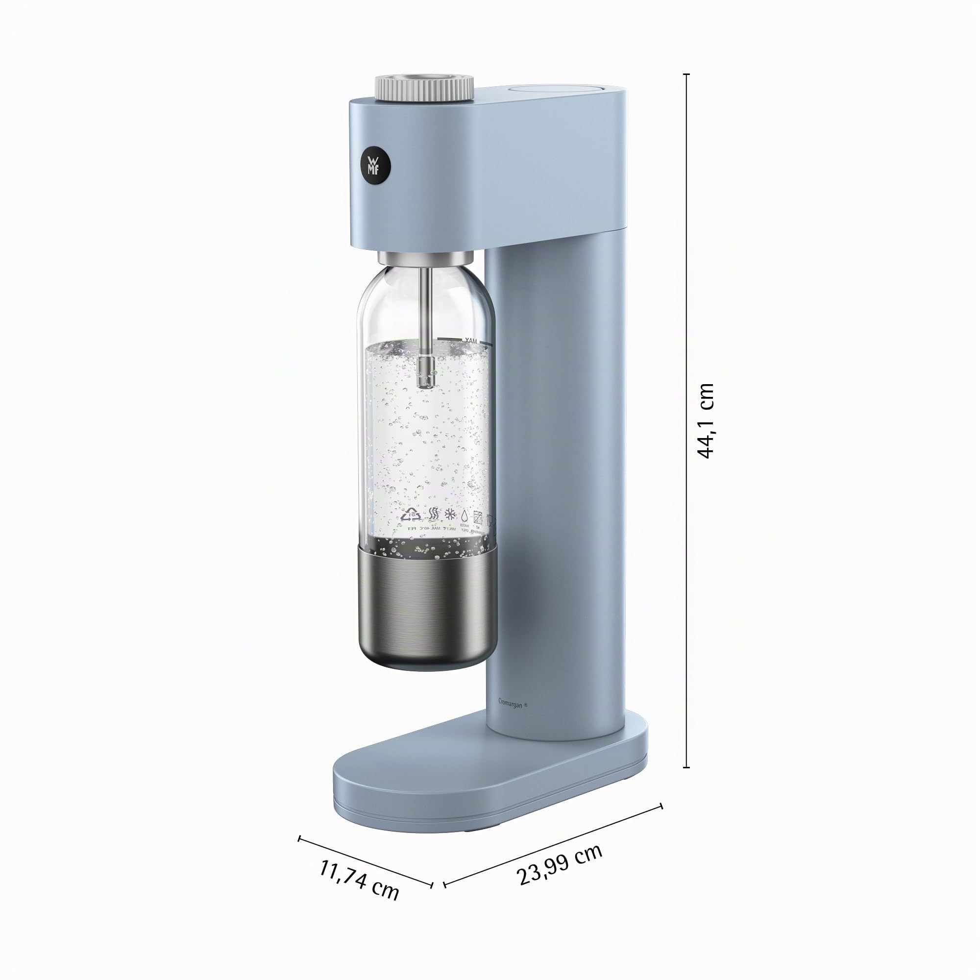 WMF Element One Machine à gazéifier entièrement automatique en acier inoxydable avec 3 niveaux de réglage, design peu encombrant, élégant Soda Maker & gazéificateur pour un plaisir pétillant, couleur