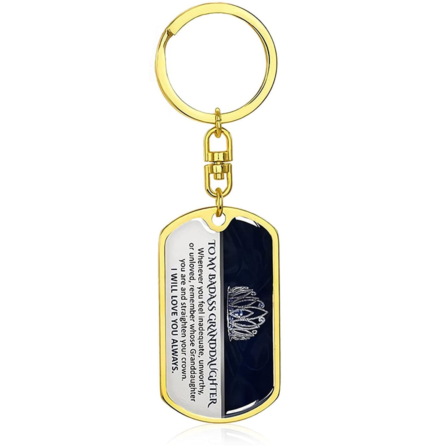Cbincn Women's Gold Keychain Keepsake For Granddaughter, To My Badass Granddaughter Dog Tag Pendant Keychain, Personalized Birthday Gifts (Gold), One Size