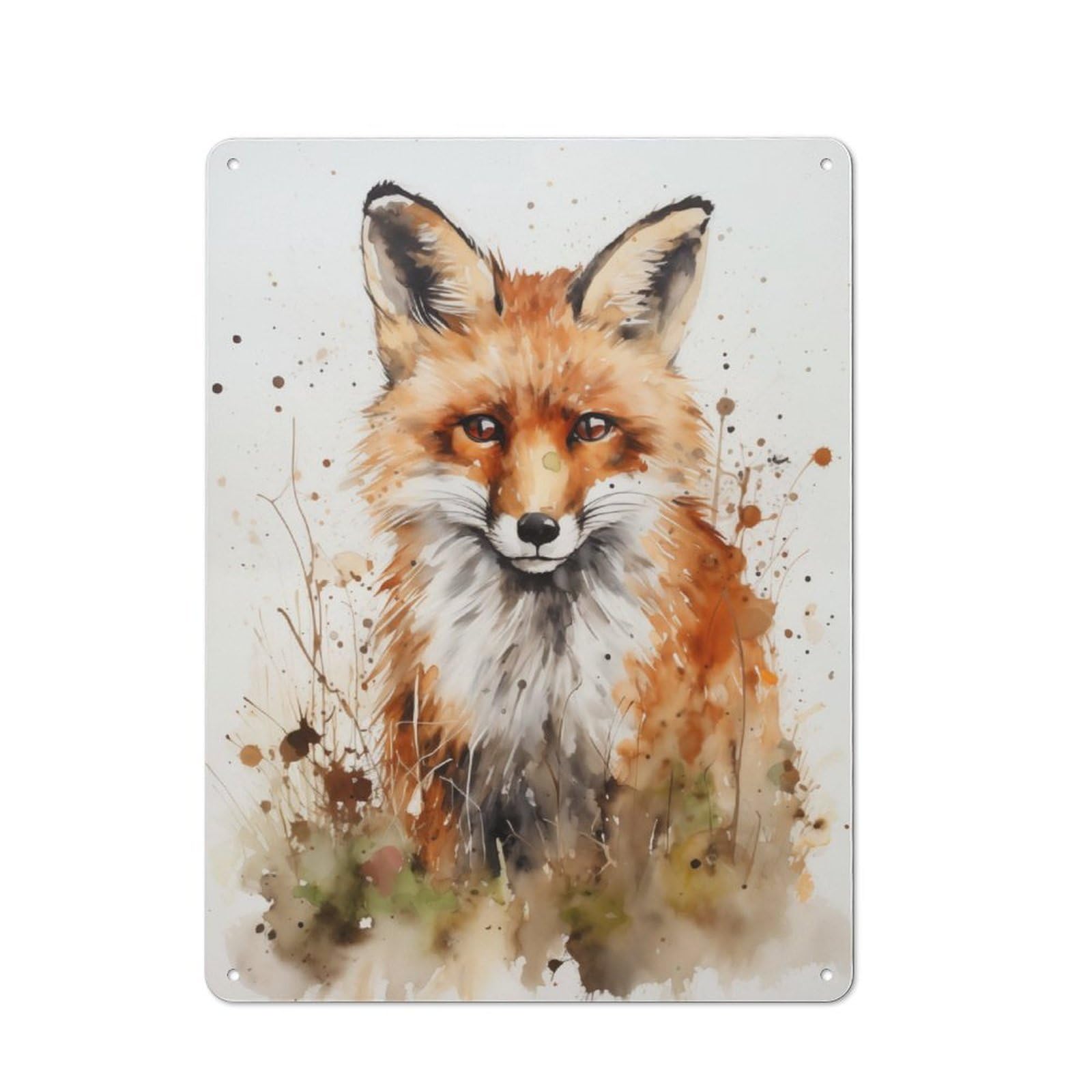 Junmoney Watercolor Fox Portrait Metal Sign 40X30cm With For Hallway Wall, Retro Decor, Autumn Home Decor For Collectors Of Metal Signs