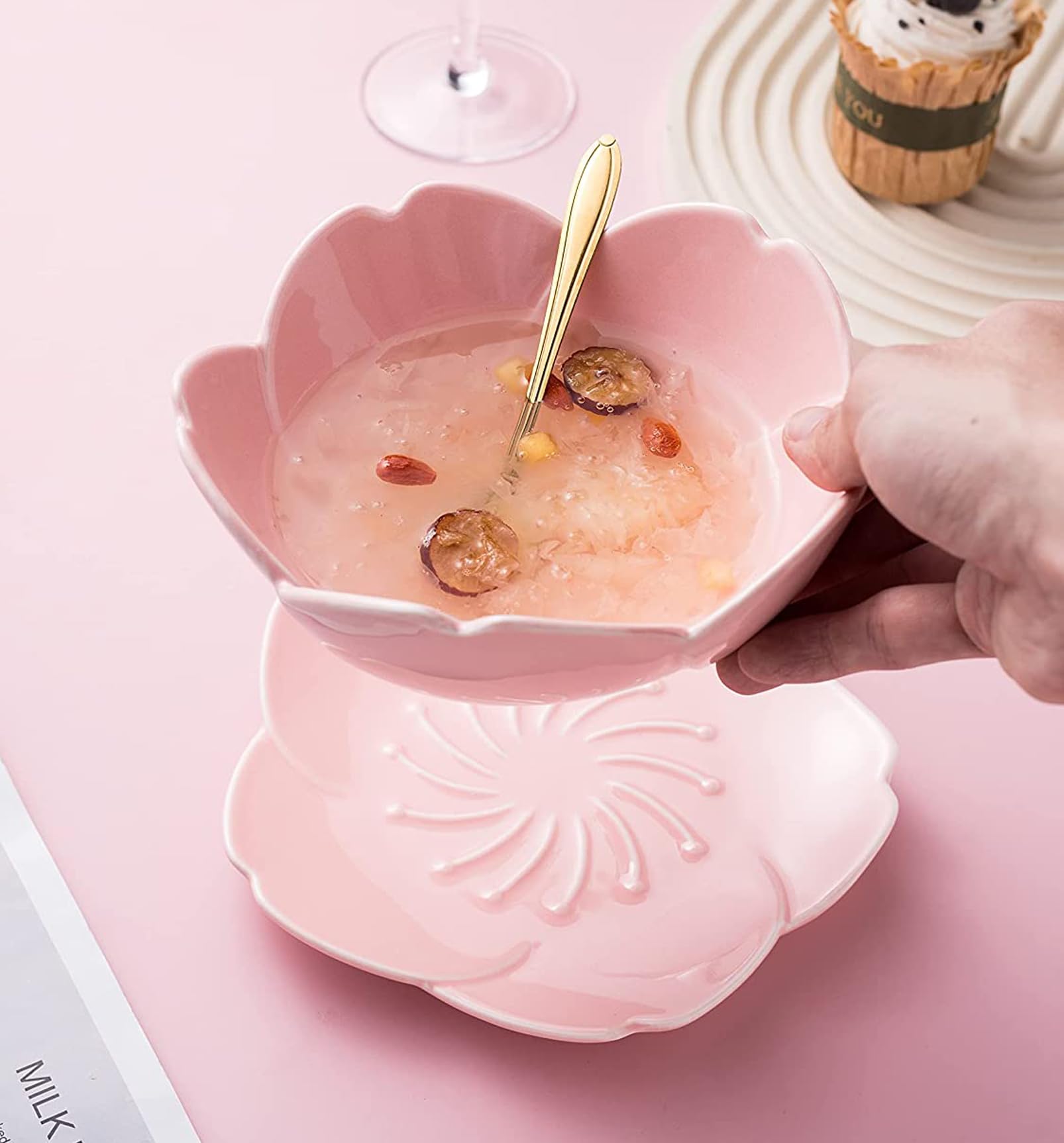 Keramikschalen in Kirschblütenform, 15,2 cm, 473 ml, 4 Stück (Rosa)