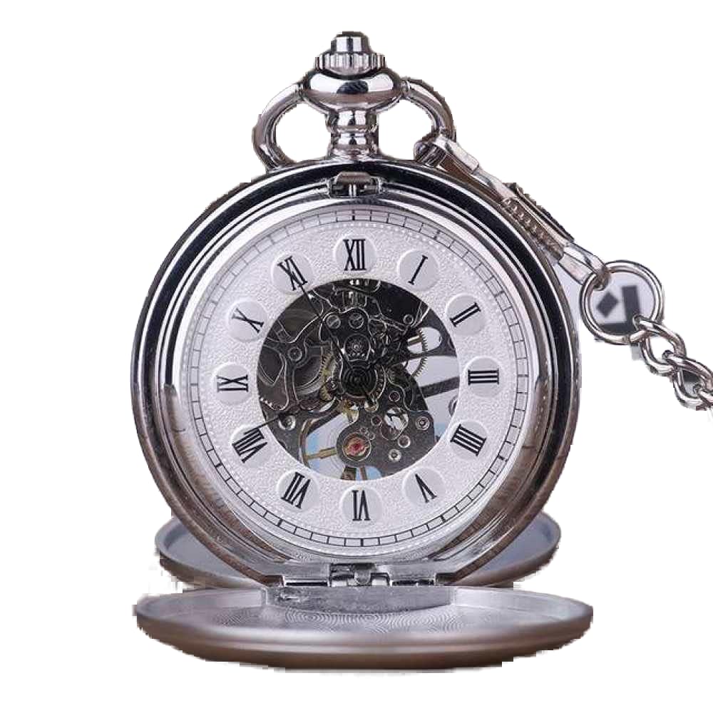 Luxus Gold glatt doppelt offene mechanische Taschenuhr Handwind Uhren Männer Frauen Geschenkbox