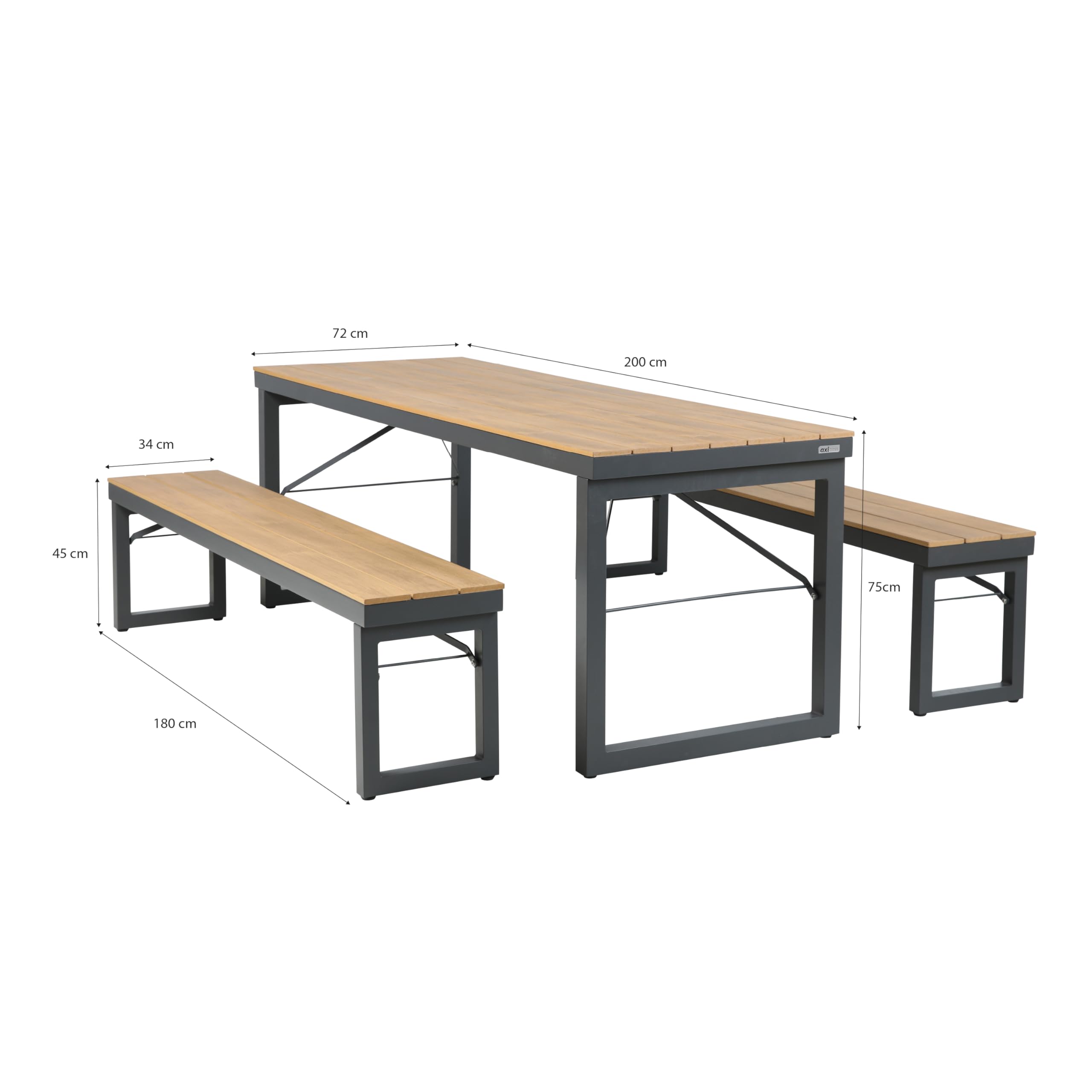 AXI Chianti Salon De Jardin avec Table Et 2 Bancs en Anthracite/Marron pour 6-8 Personnes | Bois avec Banc Aluminium/Polywood