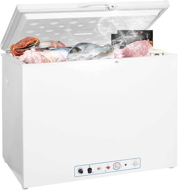 SMETA Propane Freezer LPG/Electric 110v Propane Chest Freezer Outdoor RV Refrigerator Off-grid Living Life Lockable Absorption 2 Way Gas Deep Freezer for Camper Van, Large Capacity 7.1 Cu.Ft, White