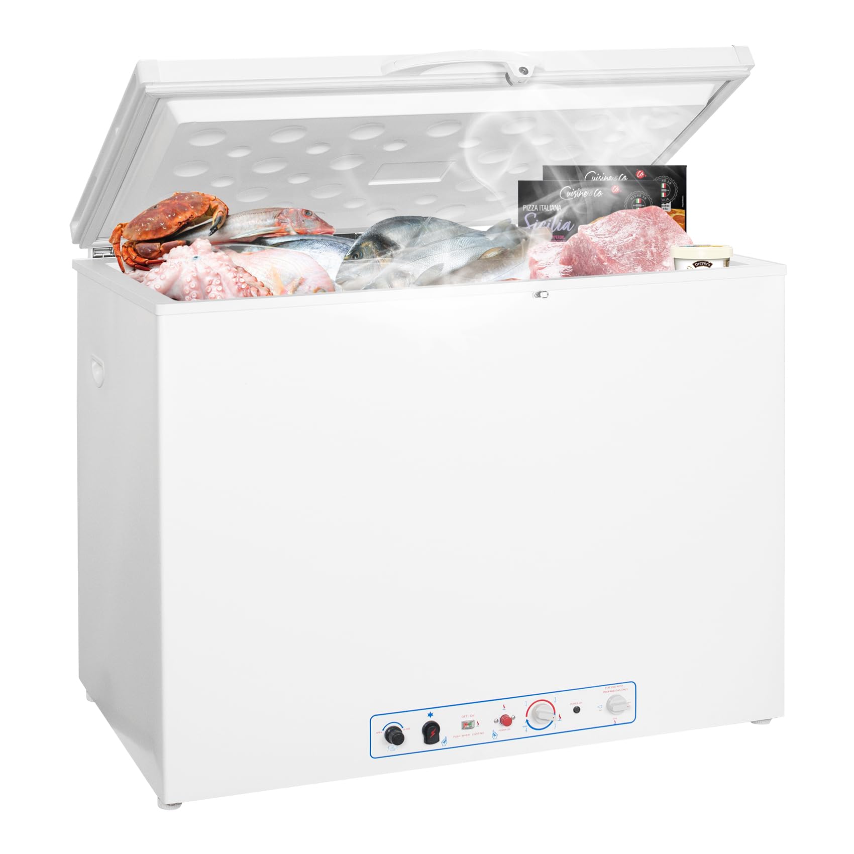 SMETA Gas Frigorífico Congelador 2 Vías Frigorífico Congelador 240V Propano para Autocaravana Caravana Garaje Autocaravana 200L Blanco con Cerradura -12°C-0°C