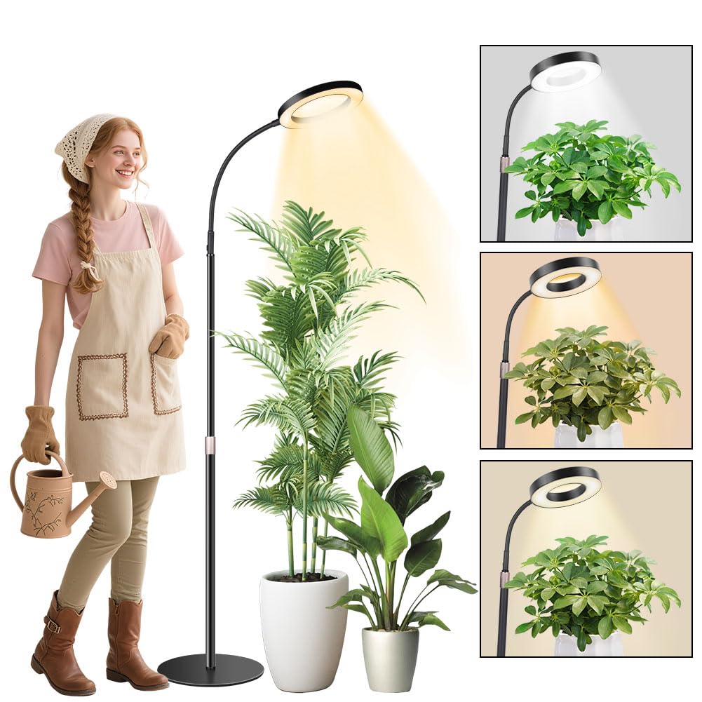 Ainiv Luci per Piante da Interno, Lampada di Crescita a Spettro Completo, 80 LEDs Lampada, con Timer auto 6/12/16H, 3 Modalità, 10 Luminosità, 90cm~160cm Altezza Regolabile per Piante Alte e Grandi