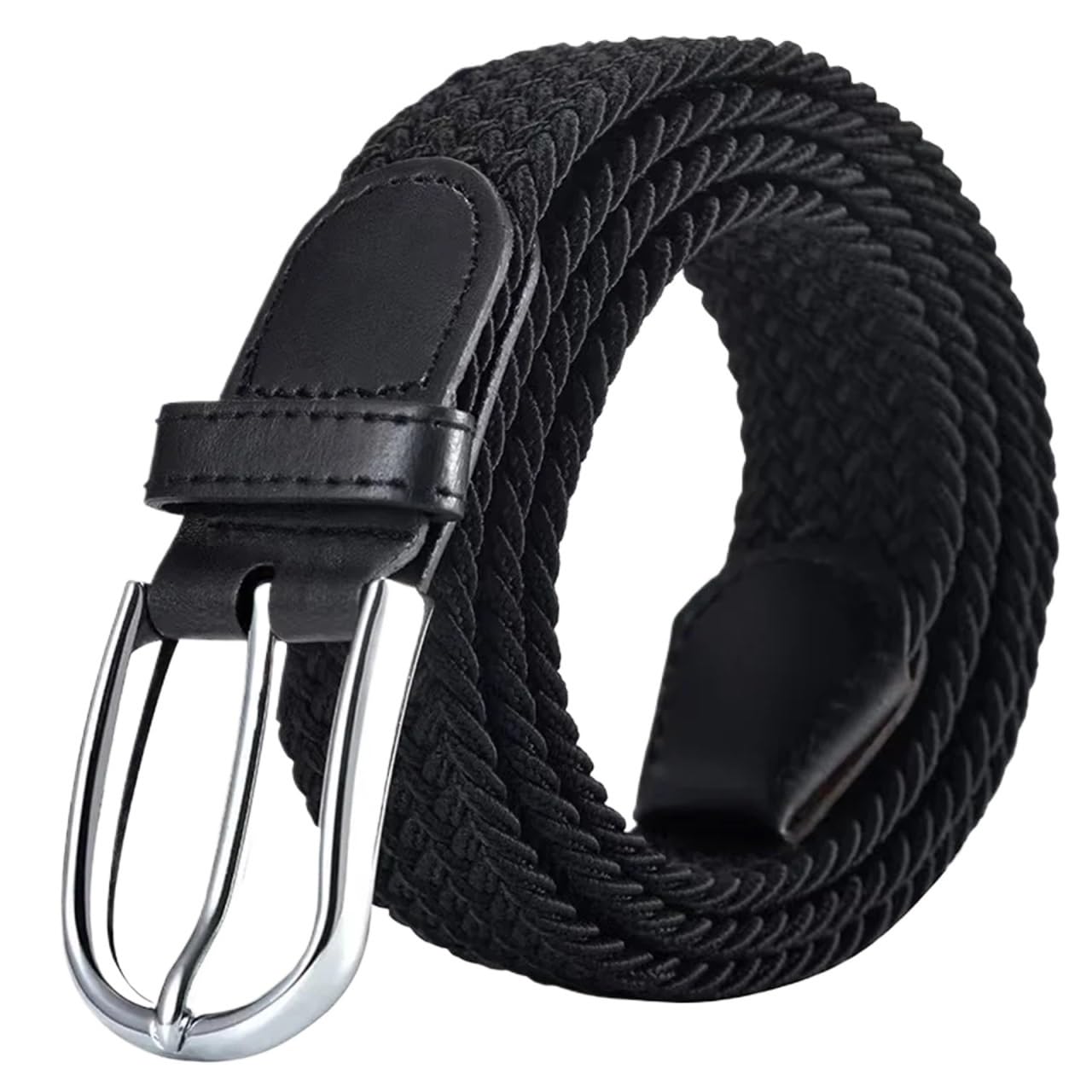 Ceinture Homme 2 pièces Ceinture Toile Ceinture Hommes Ceinture élastique Doux tissé Ceinture élastique Femmes Ceinture décontractée pour Jeans(Black,125cm)