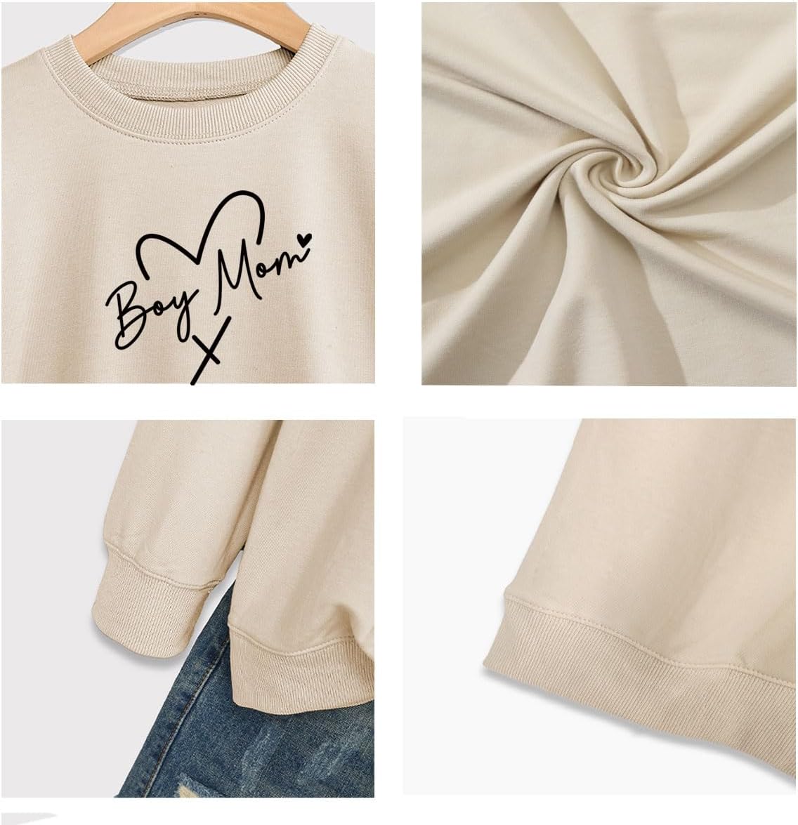 Boy Mom Sweatshirt For Women Mama Long Sleeve Heart Printed Pullover Tops Casual Crewneck Sweatshirts - Image 5