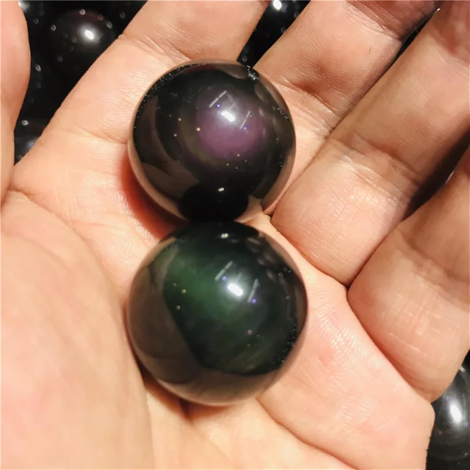 AUOQKQUT Stone Rainbow Obsidian Cat's Eye, Crystal Ball