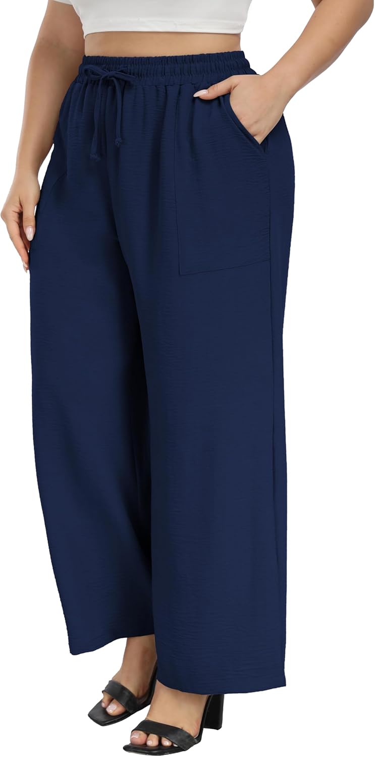 Cheapestbuy Plus Size Summer Wide Leg Pants for Women Loose Palazzo Pants Long Flowy Casual Pants with Pockets - Image 3