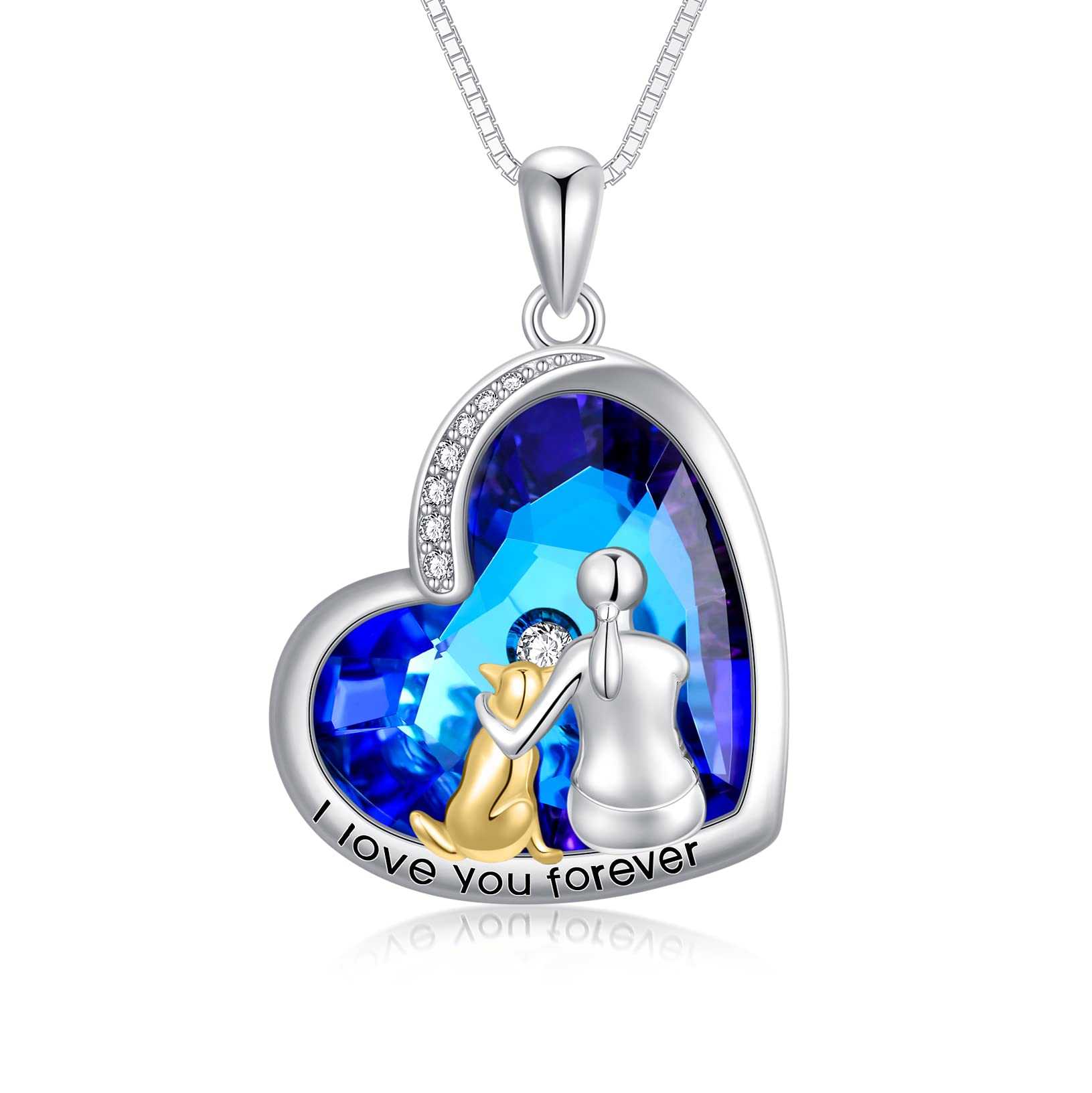 TOUPOP Dog Necklace for Girls Sterling Silver Dog Pendant Necklace with Blue Heart Crystal Dog Lovers Gifts Cute Animal Love Heart Memorial Jewelry for Women Dog Owners Birthday Christmas