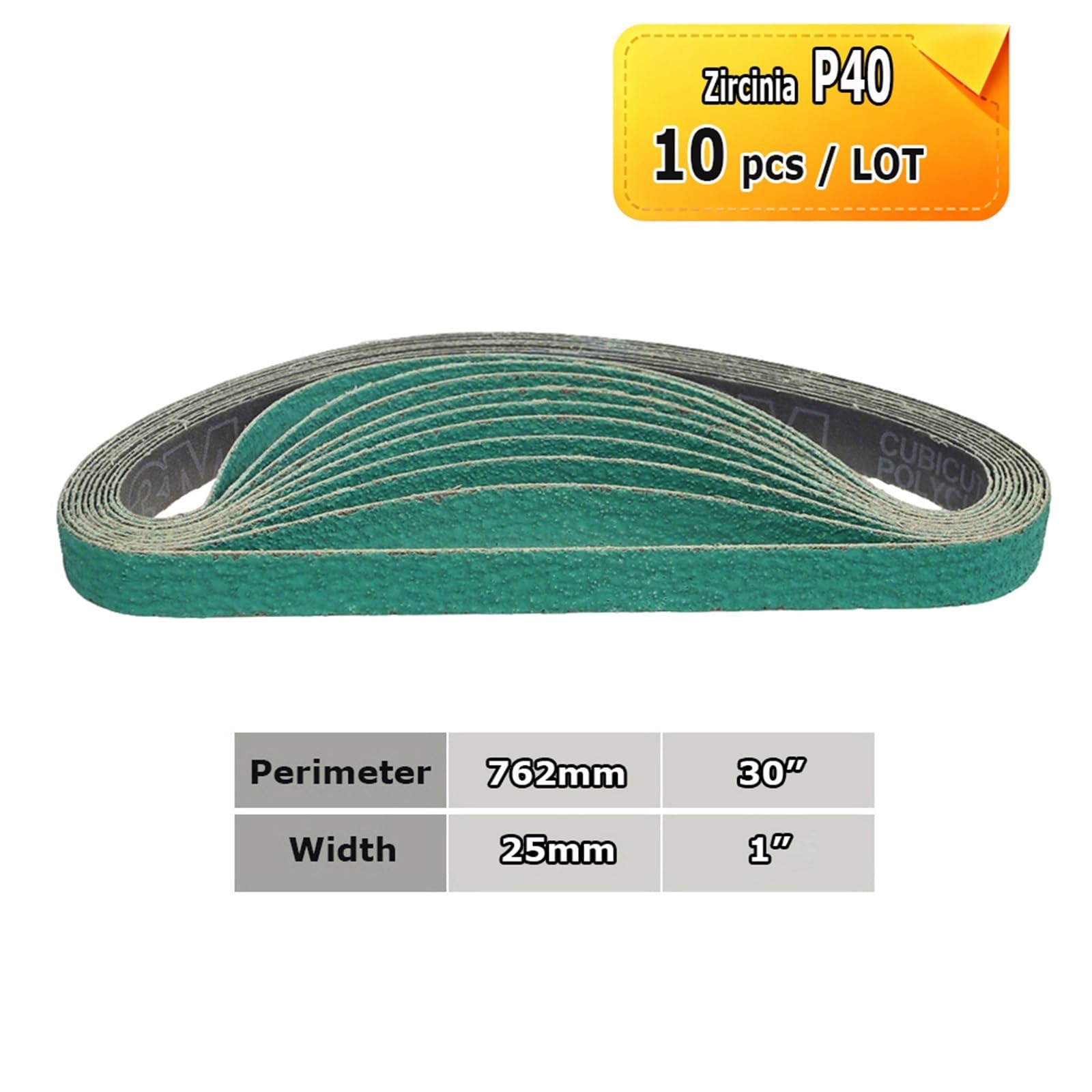 Nastri abrasivi da 762x25 mm a nastro 1x30 pollici Ceramica, zirconio, non tessuto(ZA P40 x 10pcs)