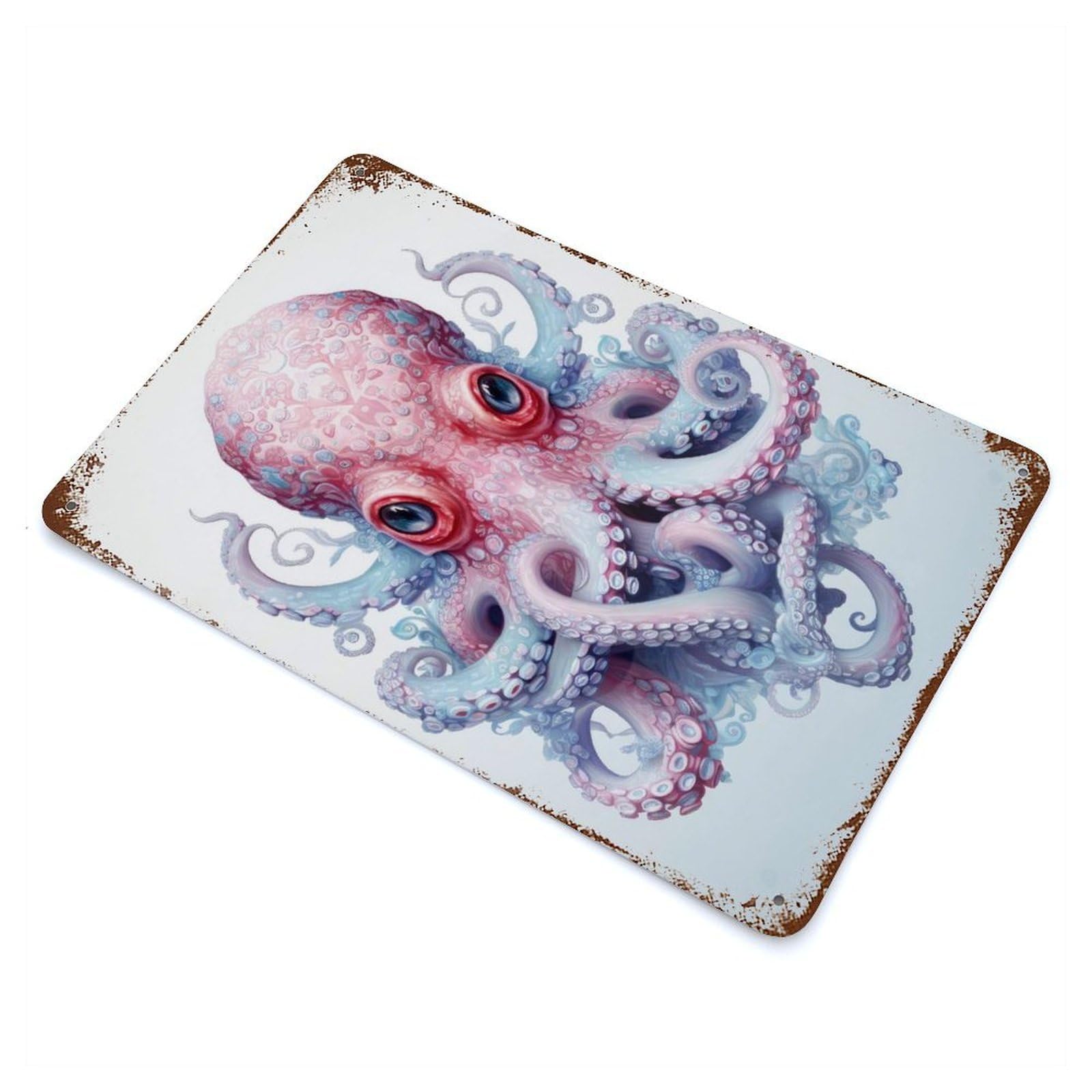 Majestic Octopus Rust Effect Tin Sign 11.8"x7.9", for Bistro, Counter And Cafe Decor, Decorative Metal Wall Art