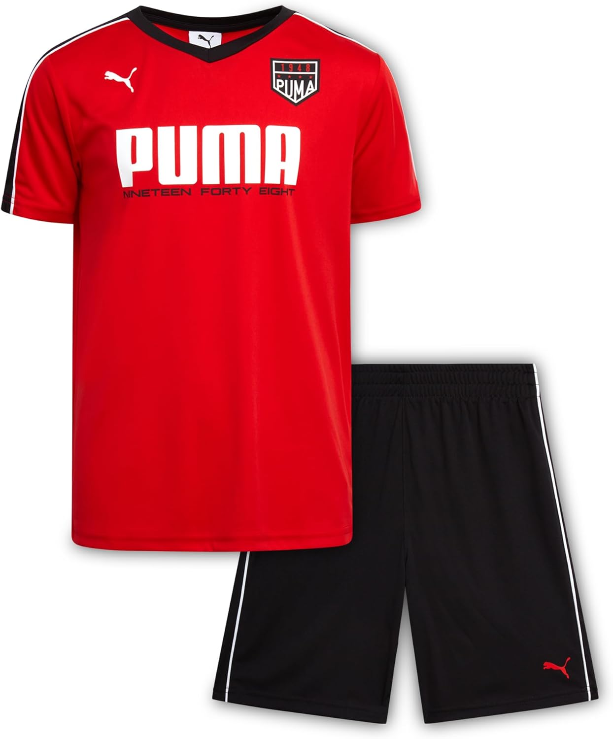 PUMA Boys Athletic Shorts Set - 2 Piece Short Sleeve Soccer Jersey Kids Shirt and Boys Soccer Shorts - Youth Activewear Set