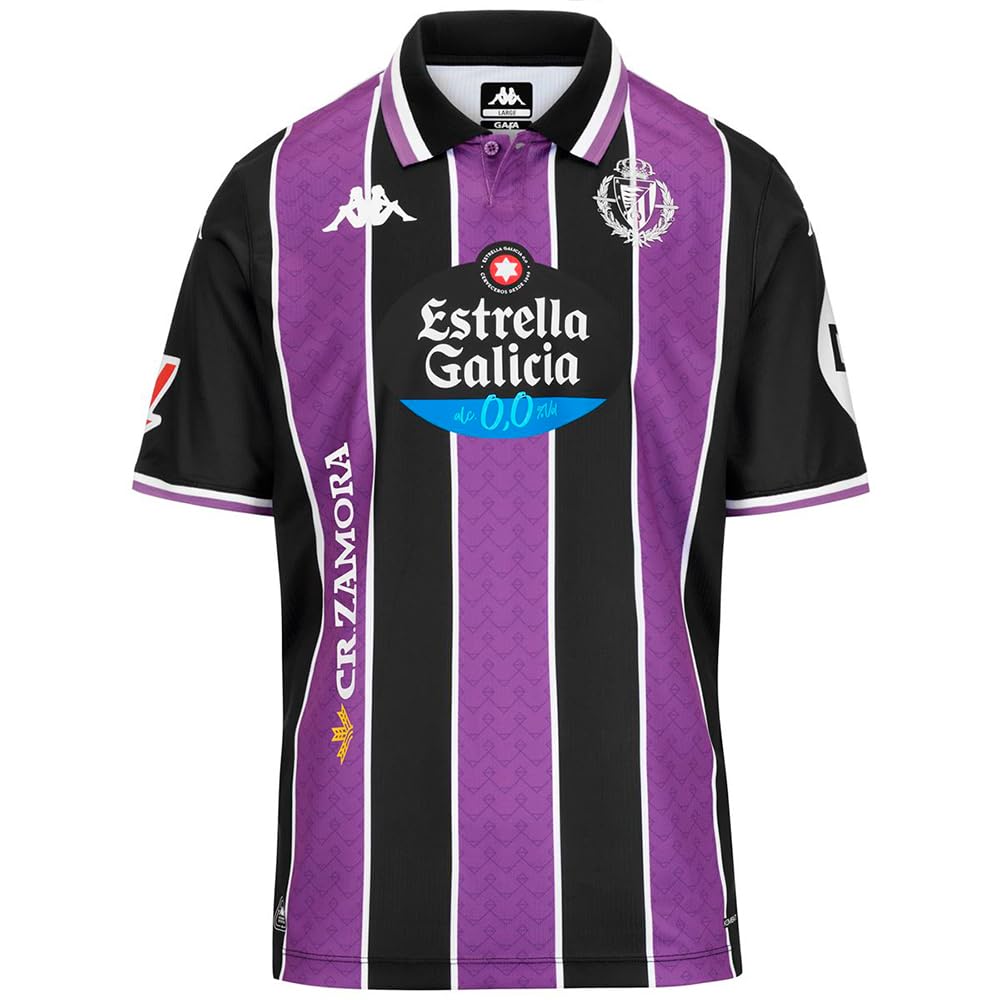 Kappa 2026 Home Real Valladolid - Camiseta 2ª Equipación 25/26 - Diseño de Calidad y Estilo Deportivo - Tejido Kombat - Corte Regular - Manga Corta y Cuello Polo - Black/Violet/White 14Y