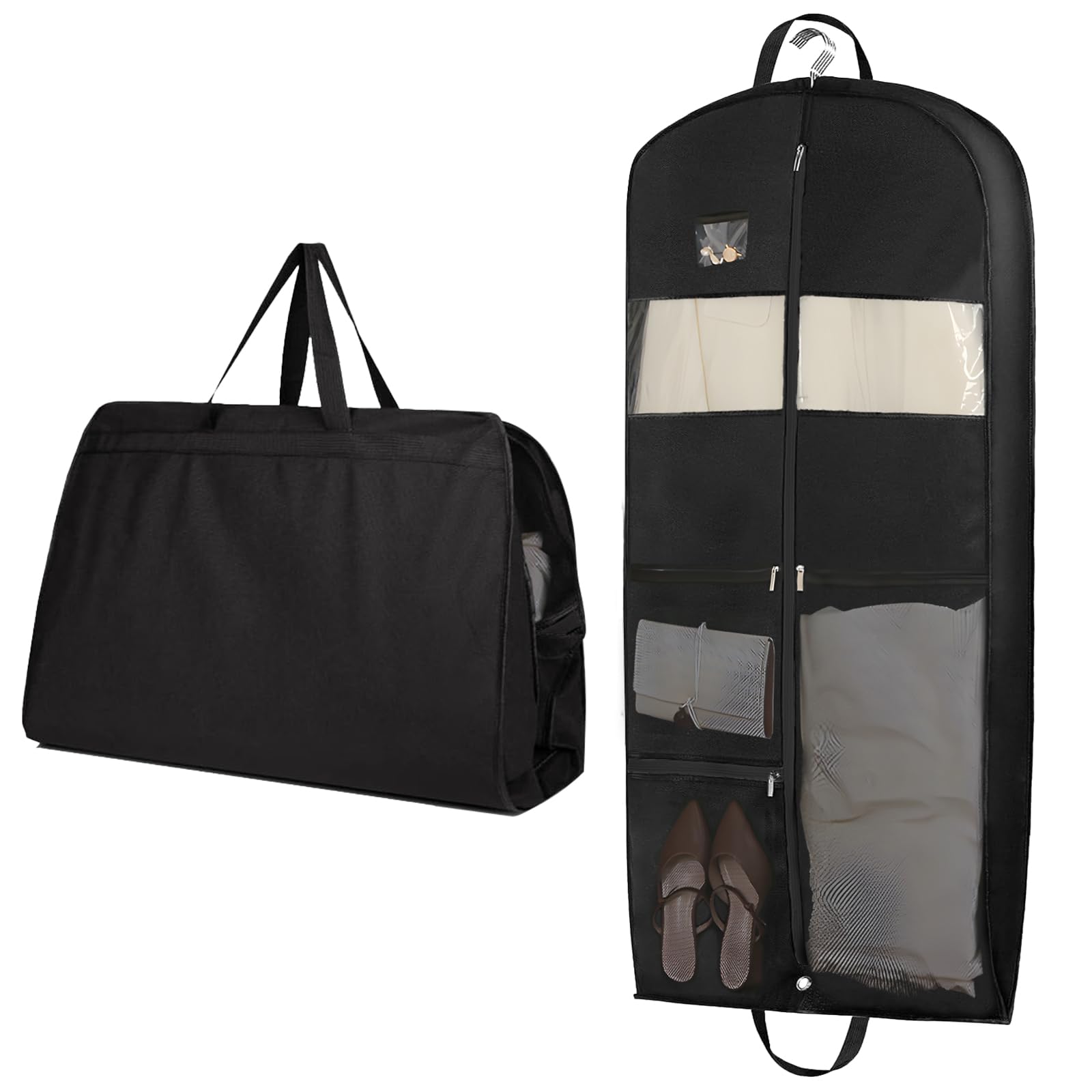 1Pcs Suit Bag For Travel, Black Clothes Covers Protector Bags, Suit Carrier with Handles, Foldable Hanging Suit Bags and Garment Covers with 3 Zipper Mesh Pockets and 1 ID Slot (130 * 60 * 10cm)