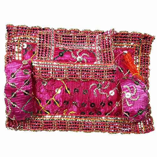 Image of Salvus App SOLUTIONS Completely Handmade Sitara Work laddu Gopal assan, laddu Gopal Gaddi, assan for Krishna, Krishna Janmashtami Shringar, Size - 6x4 Inches, Color-Pink