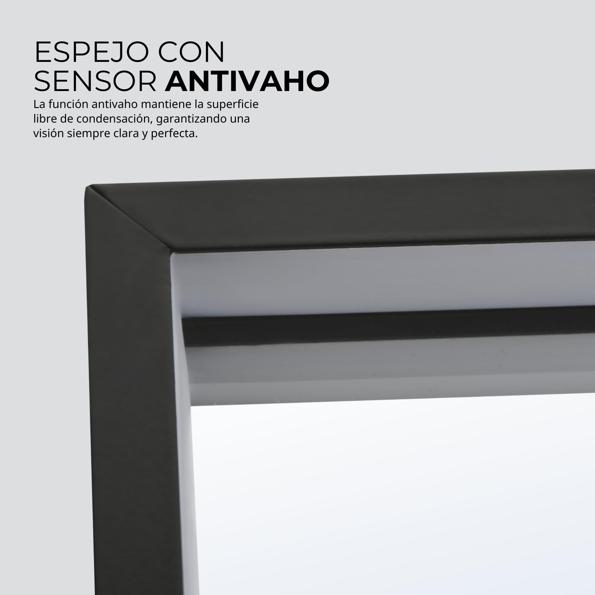 NOLUXA LEDIMEX - Espejo Baño con Luz LED y Antivaho 120x80cm con Marco Negro Mate | Espejo Inteligente Rectangular con Luz Perimetral Tri-LED (Cálida, Neutra y Fría) y Sensor ON/Off | Serie Ability