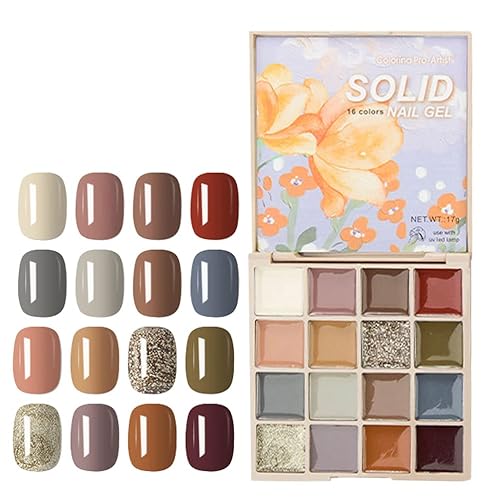 Enfudid Paleta de esmaltes de uñas de gel sólido de 16 colores, juego de pigmentos de esmalte de uñas de barro crema, salón de belleza, bricolaje,