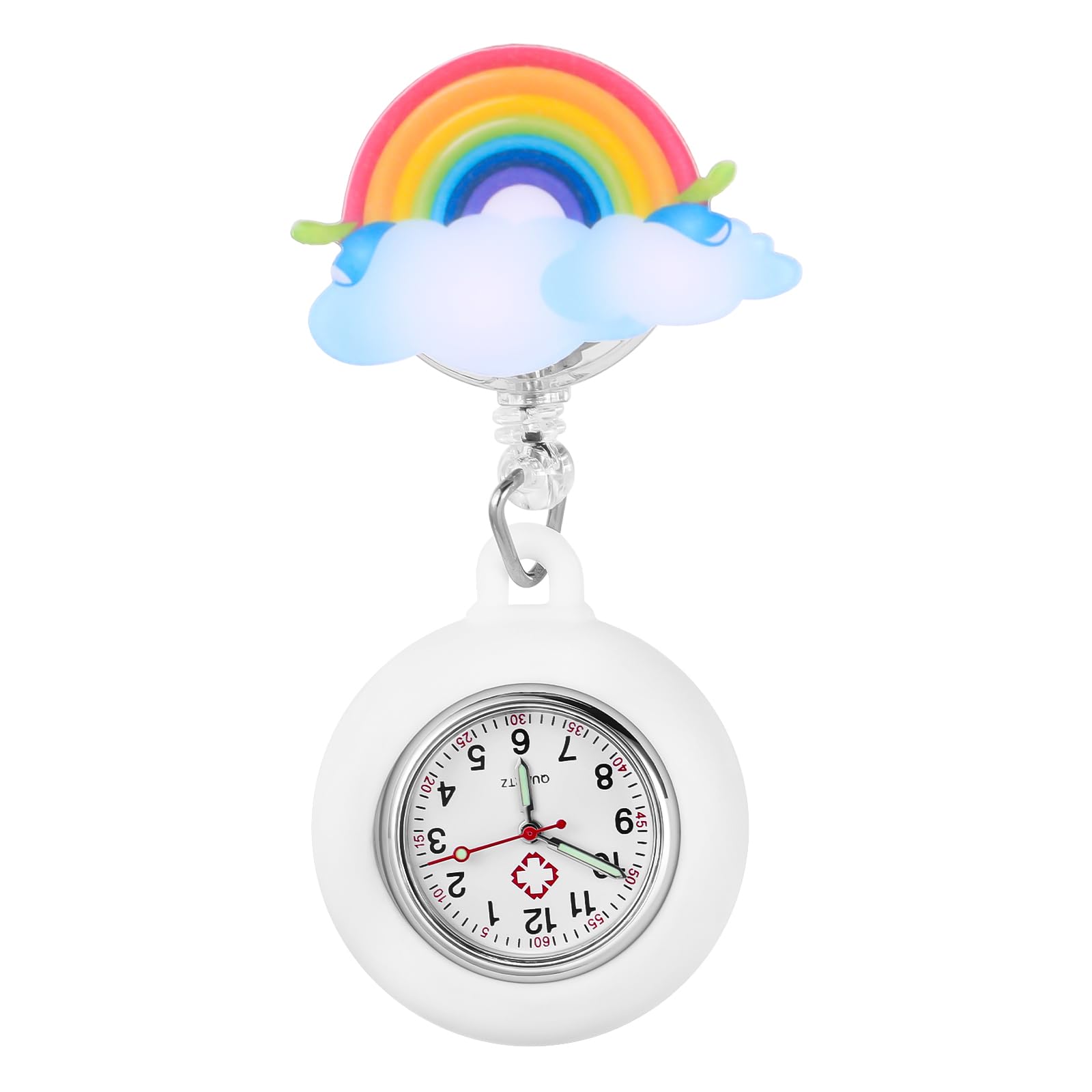Retractable Watch - Nurses Fob Watch Cute Cartoon Rainbow Nurses with Silicone Cover Clip on Accessories Luminous Fob ES for s Doctors
