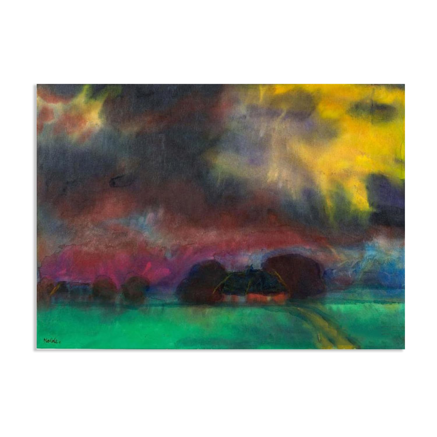 Emil Nolde Seascape Canvas Wall Art Marsh Landscape with Farmhouse Abstract Reproductions Coastal Expressionism Artwork Wall Decor for Living Room Bedroom Office Home Decor85x60cm(33x24in)Frameless