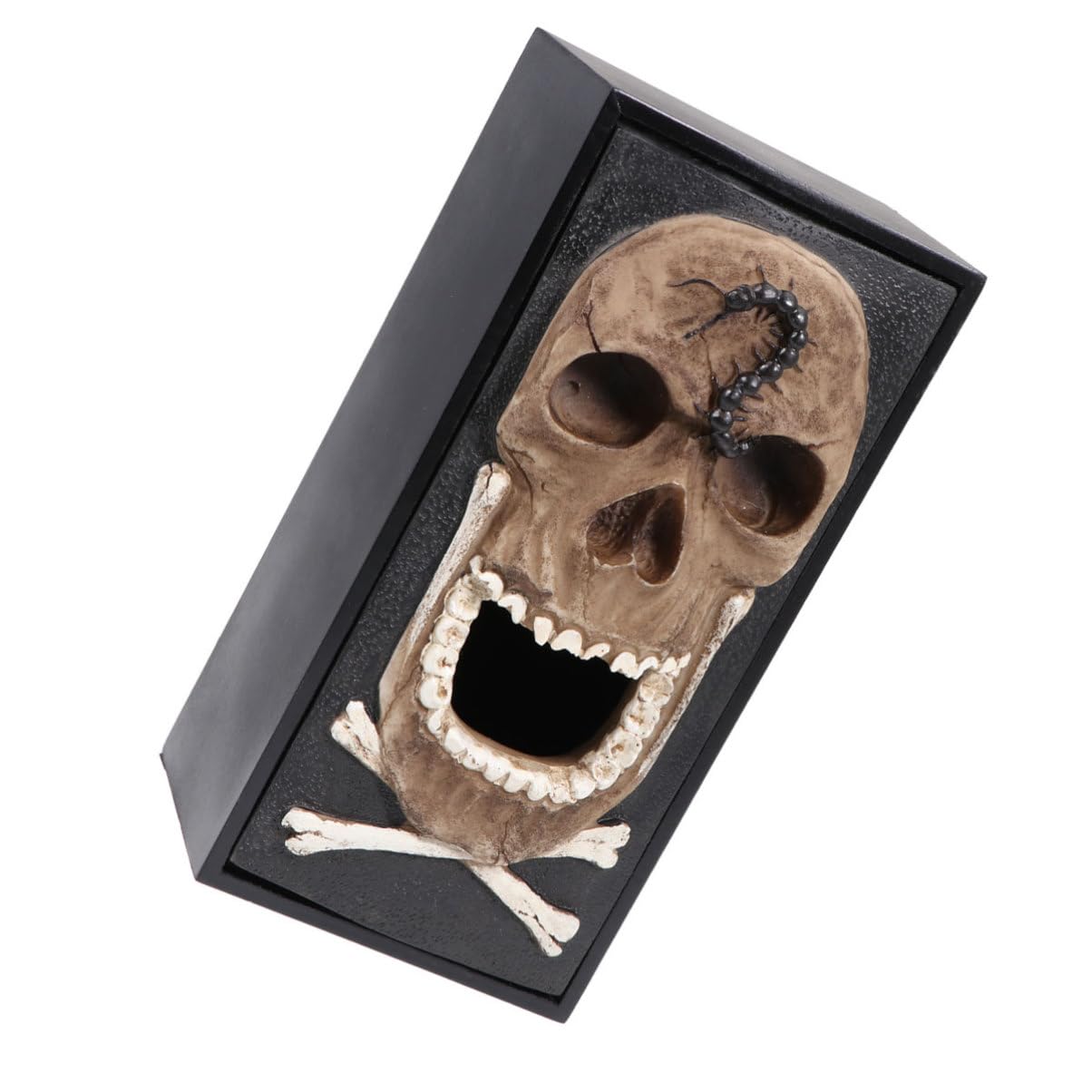 Taschentuchhalter Schwarz aus Kunstharz mit Totenkopfmotiv