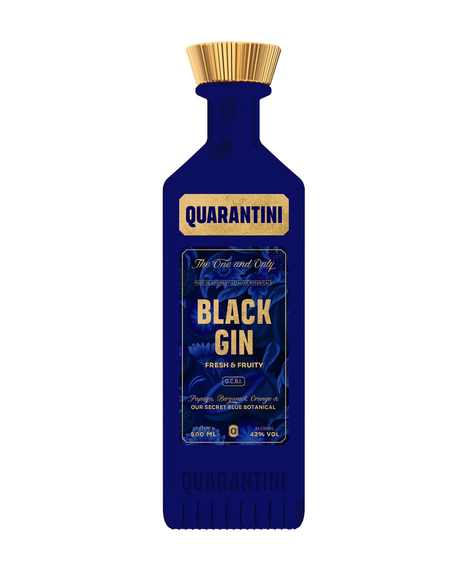 Quarantini Black Gin (500 ml) | Schwarzer Premium Gin 42% Vol. mit hochwertigen, fruchtigen Botanicals aus Papaya & Bergamotte | Ideal als Geschenk