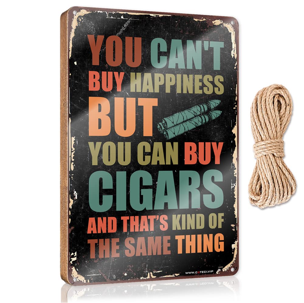 FRINTOXA Funny Signs For Bedroom You Can'T Buy Happiness But Can Cigars Wooden Sign(15X28CM)