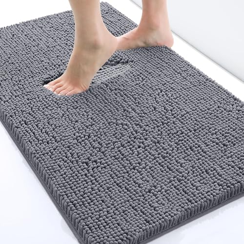 Homaxy rutschfeste Badematte Chenille Badezimmerteppich Mikrofaser Badteppich Saugfähige Hochflor Badvorleger - 40 x 60 cm, Dunkelgrau
