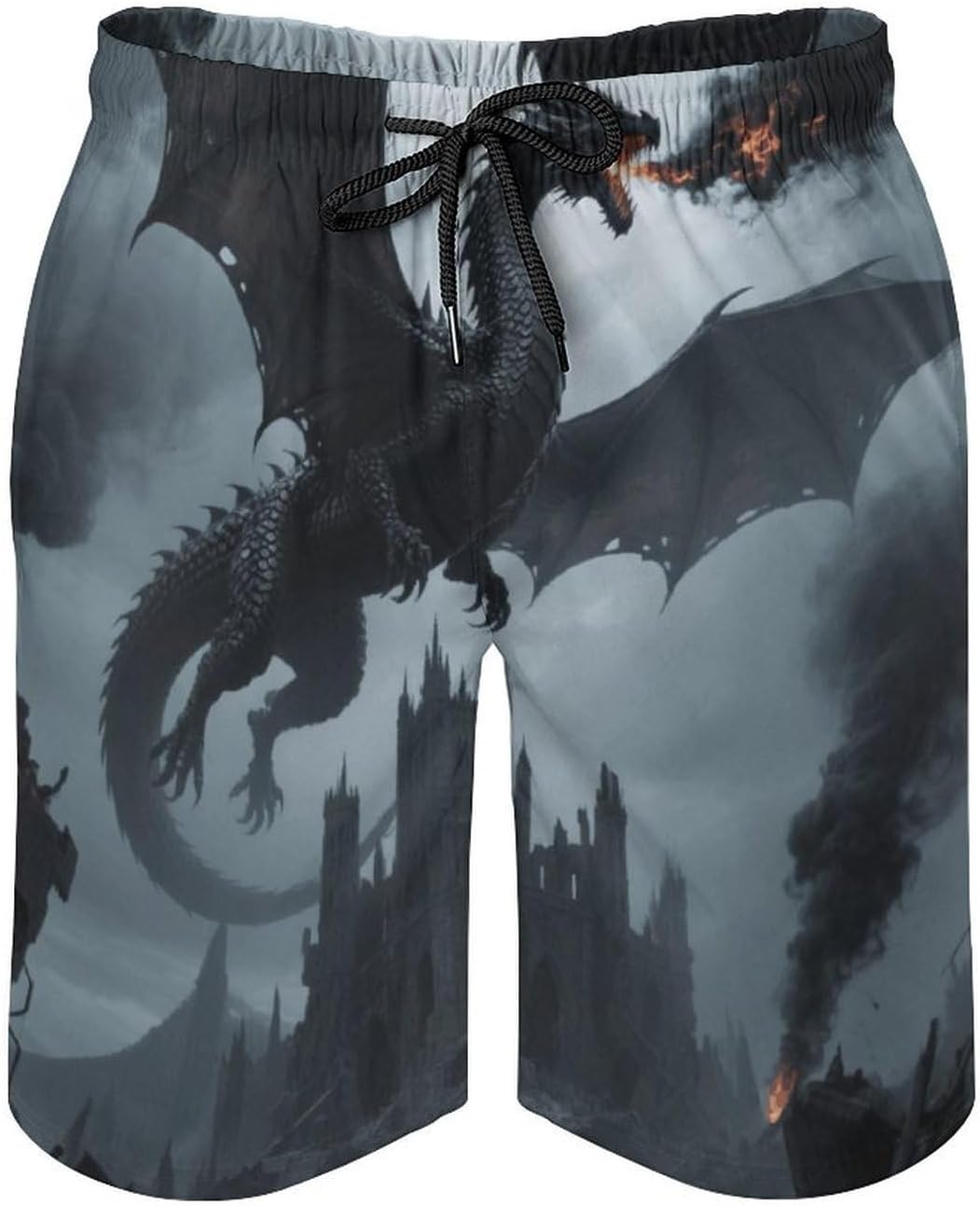 Mens Dragon Black Swim Trunks Quick Dry Beach Board Shorts Mesh Lining with Pocket Swimwear Bathing Suit