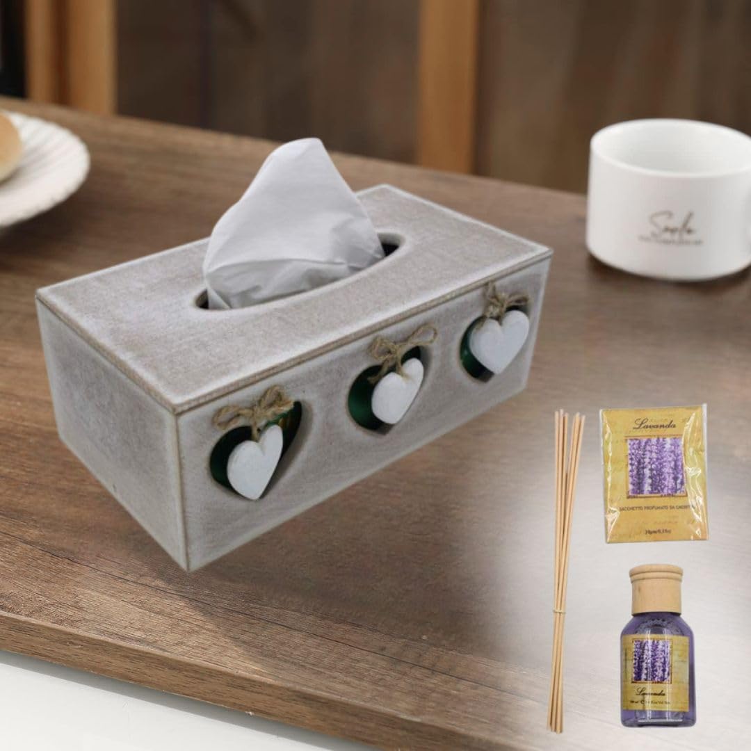 STORIA Tissue Box Case Decorative Facial Tissue Holder | Tissue Box Dispenser Tissue Box Cover for Storage on Bathroom Vanity, Countertop, Bedroom Dresser (Free 1 Room Freshener)