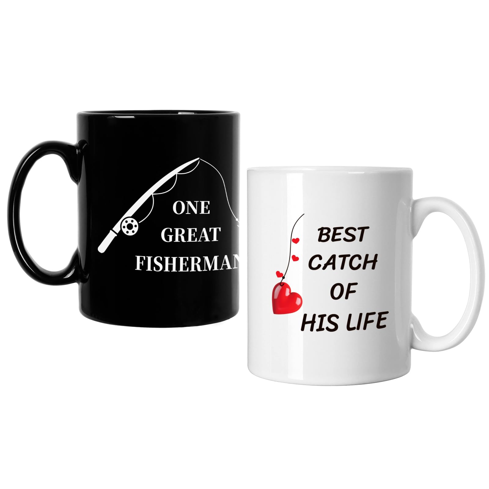SubTackSubTack Coffee Mugs Set - Ceramic Couple Mugs Gift, One Great Fisherman Best Catch of His Life Mug, Couples Gifts for Her Him, Wedding Anniversary, Engagement, Valentine's Day, Birthday, 350ml