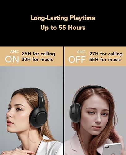 Miniatura 5 de NUROUM Auriculares con cancelación activa de ruido Bluetooth, sonido de alta fidelidad, graves profundos, diseño sobre la oreja y plegable,