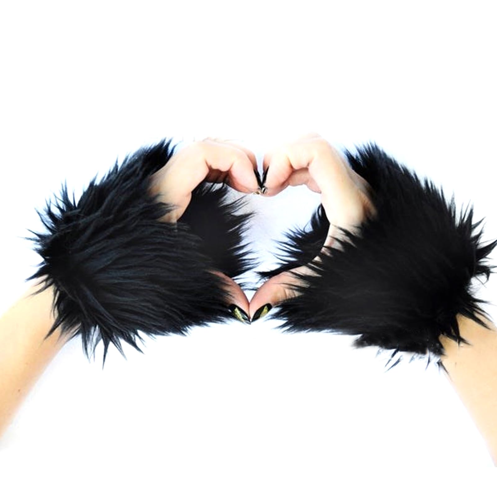 EXQIOUR Faux Furs Short Wrist Cuff Winter Warmers Furry For Women Girls Coat Furry Warm Flammi Cashmere Blended Arm Warmer Winter Fingerless