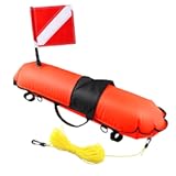 Spearfishing Buoy, Hi-Visibility Inflatable Torpedo Buoy Float Signal Floater Ball with Dive Safety Flag and 82ft Ropes for Scuba Diving, Freediving, Snorkeling, Swimming