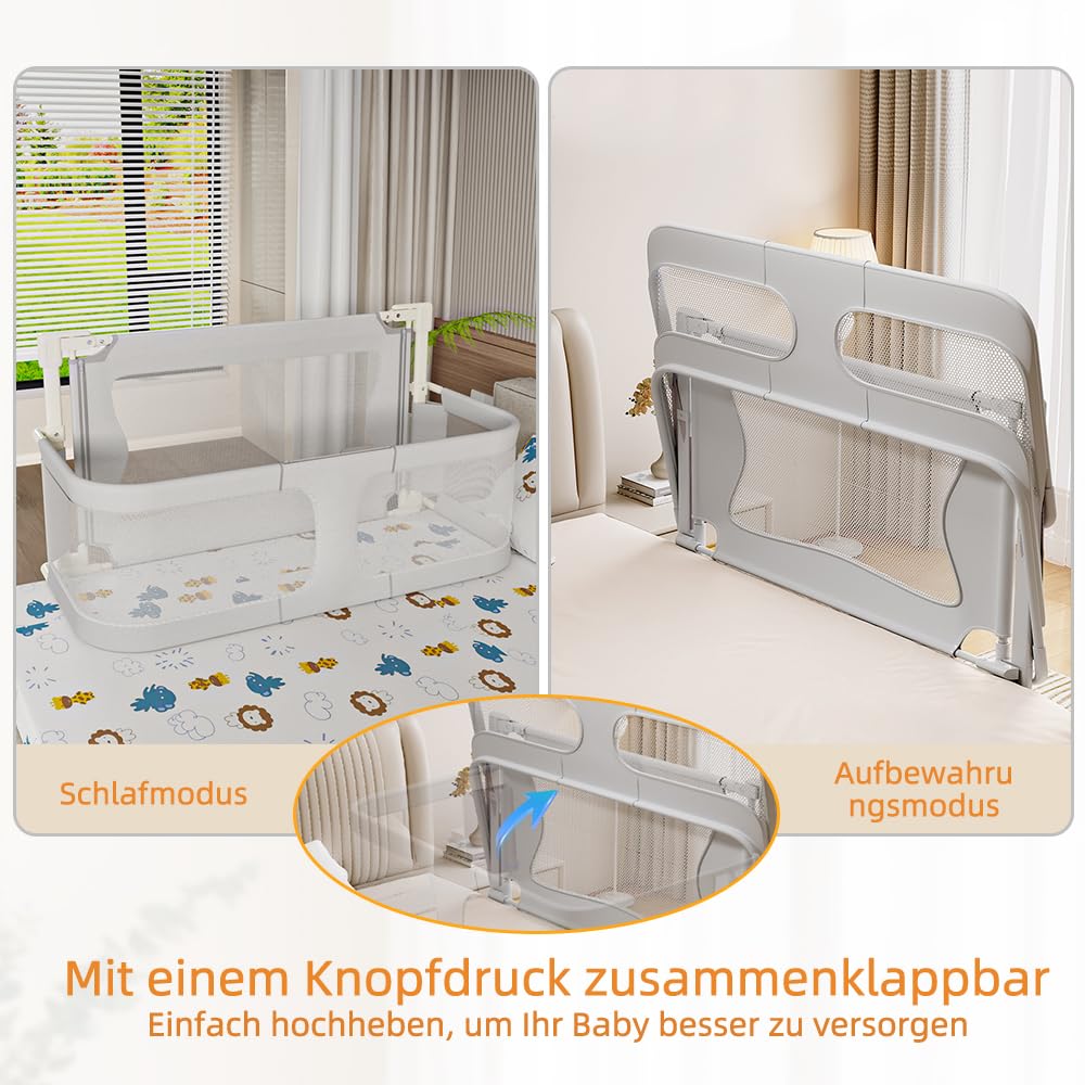 LANTUS Bettgitter für Kinder, Rausfallschutz, Sicherheitsstange mit Doppelverriegelung, atmungsaktives Netz, Bettstange für Einzel- und Doppelbetten, 120 x 50 x 105 cm (grau)