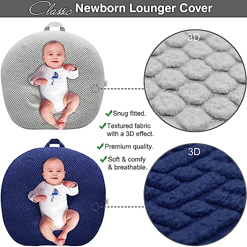 Image of Strechy Newborn Lounger Cover, Removable and Ultra Soft Sung Fitted Baby Lounger Slipcover by BlueSnail (2 Pack, Navy+Light Gray)