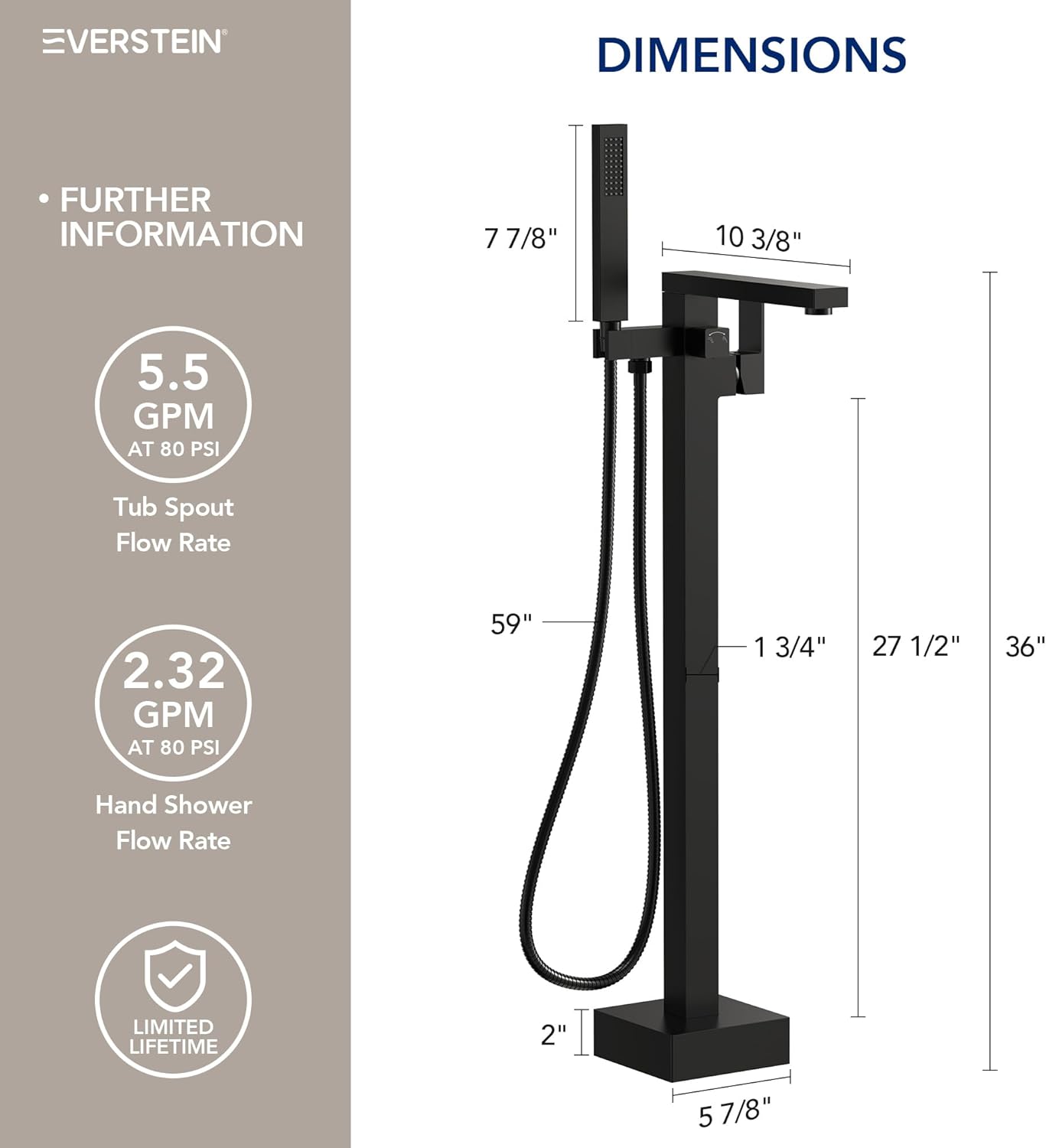 Freestanding Bathtub Faucet with Hand Held Shower, Floor Mount Tub Filler, Brass Bath Tub Faucet, Valve Included，Matte Black