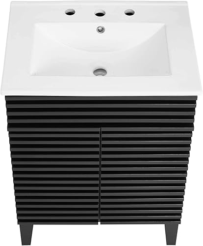 Vista 6 de Modway Render - Mueble de baño de estilo moderno de mediados de siglo con lavabo, color blanco y negro