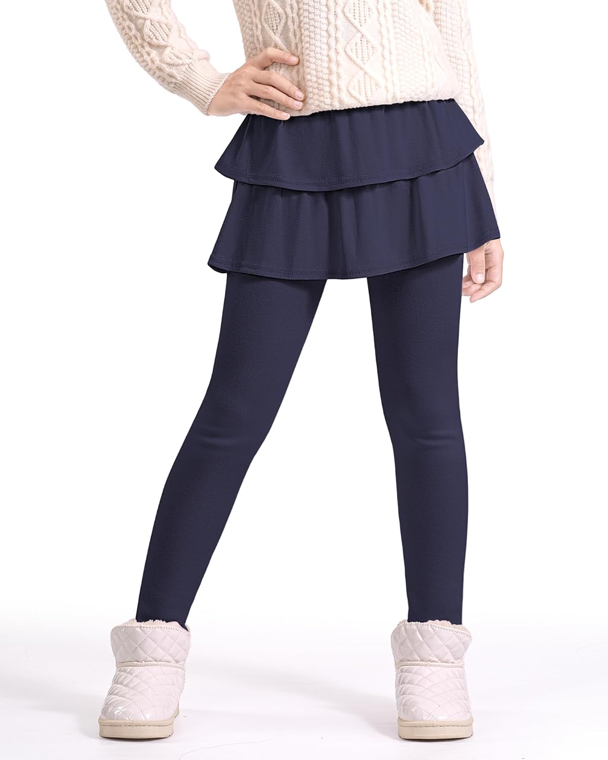 Auranso Girls Fleece Lined Leggings with Skirt Kids Winter Warm Tutu Pants 4-14 Years - Image 5