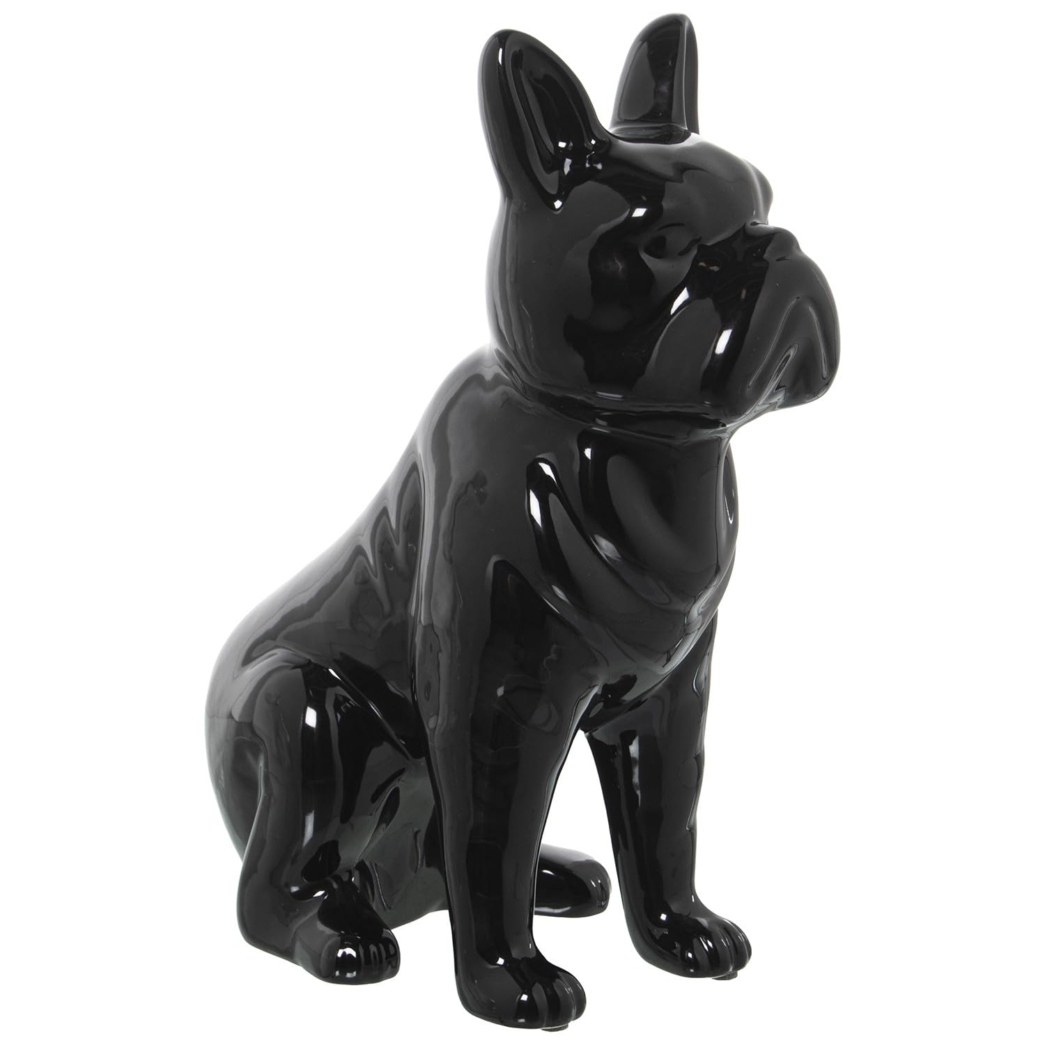 Chien assis en céramique DRW, sculpture noire laquée pour salon chic