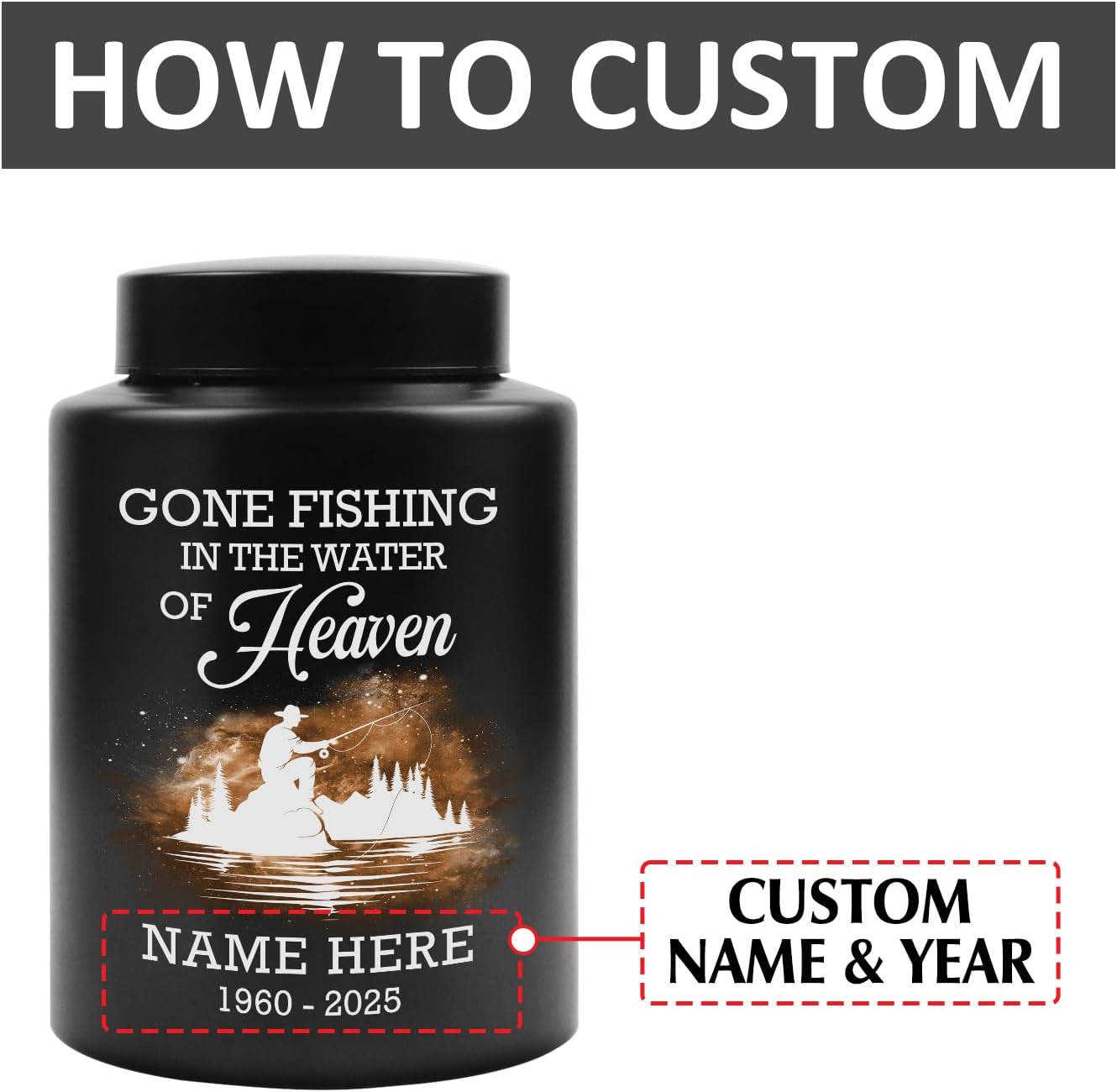 Personalized Urn for Human Ashes Custom Photo Cremation Ashes Container with Portrait Decorative Funeral Memorial Urn Men Women (Fishing-1, Standard)