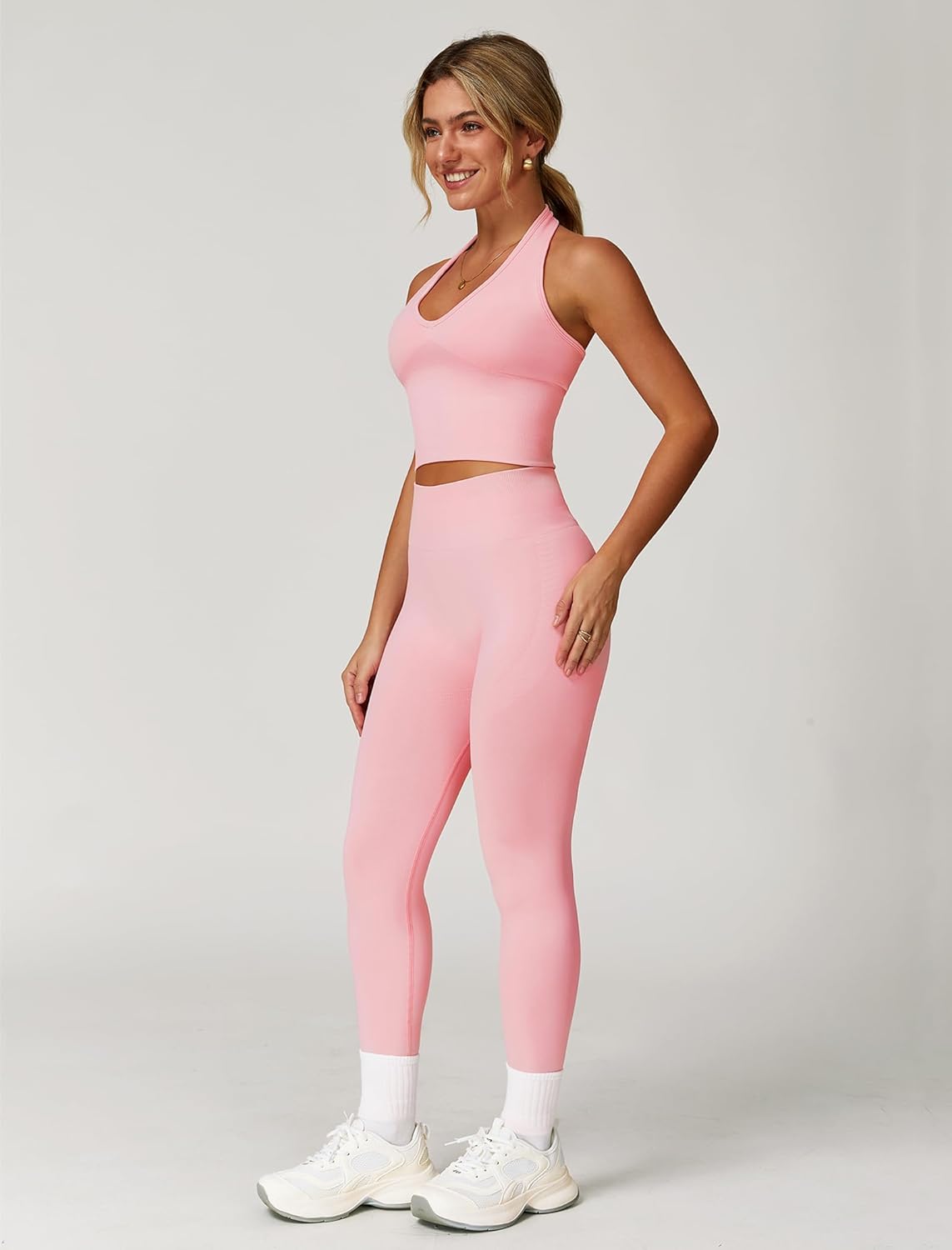 Workout Sets for Women 2 Piece Seamless Halter Tank Top Scrunch Butt Lifting High Waist Leggings Gym Sets Active Wear