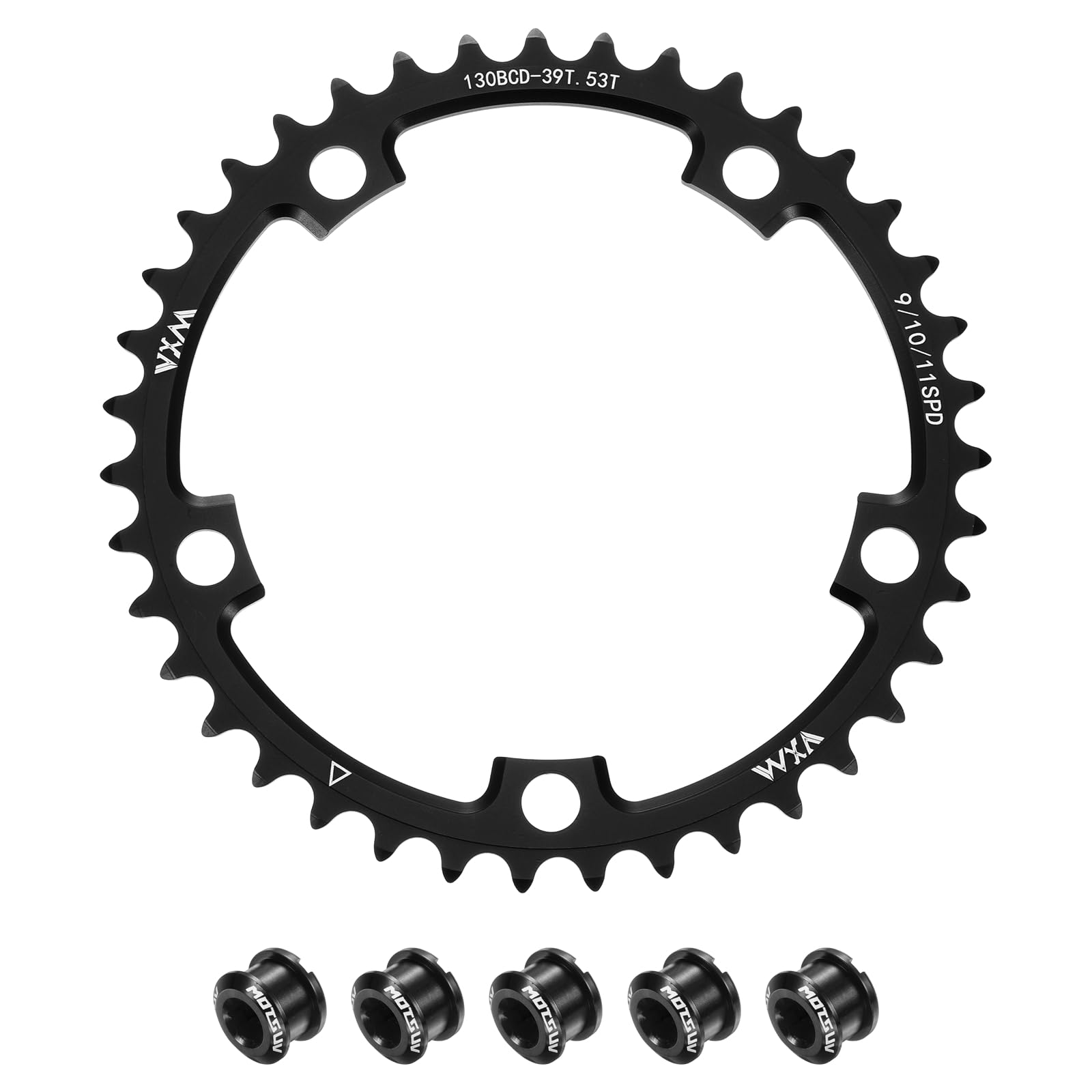 sourcing map 130BCD Bike Chainring Set 39T Round Narrow Wide Single Aluminum Chainring Chainwheel with Double Round 5 Bolts for Road Bike Bicycle 9/10/11 Speed Chains