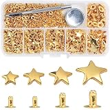 YORANYO 200 Set Mixed Size Leather Rivets Kit for Star Studs, Clothing, Fabric, Gold Color, Crafting, Repair & Decorate Jackets, Shoes, Bags, Belts, Purse