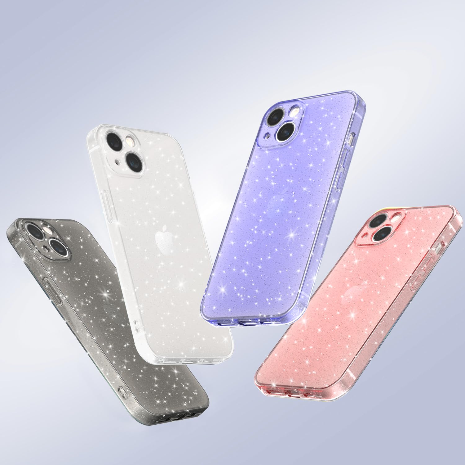 Cover Compatibile con iPhone 13 Custodia Glitter, 2 Pezzi Pellicola Protettiva in Vetro Temperato, Brillantini Custodia Morbido TPU Protezione Trasparente Antiurto Case - Viola