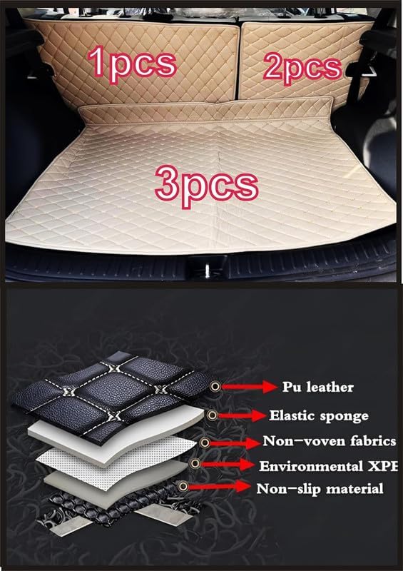 Image of Premium 7D Boot /Trunk Mats Compatible for Invicto||Luxury Leather Double Layered mats||Set of 3Pcs||100% Waterproof and Washable (Beige with Golden)