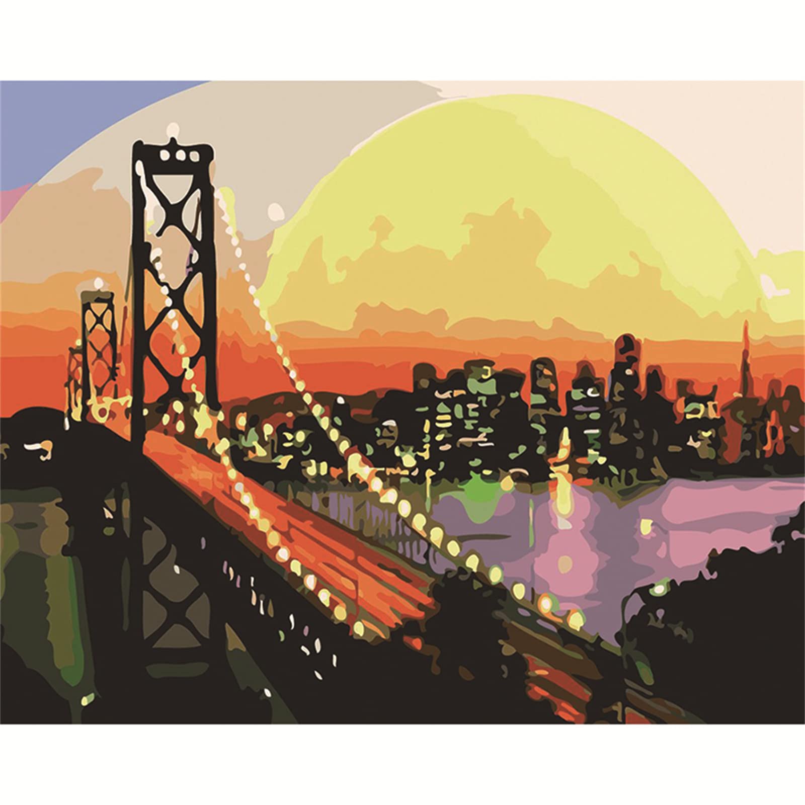 Malowanie według liczb, dla dorosłych, Sunset Bridge City DIY, ręcznie malowany obraz olejny, zestaw dla dorosłych i dzieci, z pędzlami, pigment akrylowy, rysunek, malowanie według numerów, do domu,