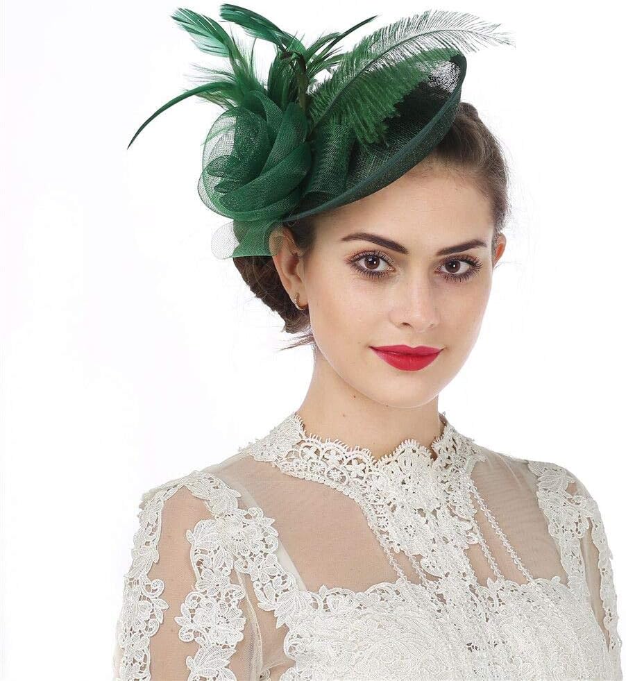Sinamay Flower Feather Headband Fascinator Wedding Headwear Ladies Race Royal Ascot Pillbox Wedding Cocktail Tea Party Derby Hat for Women